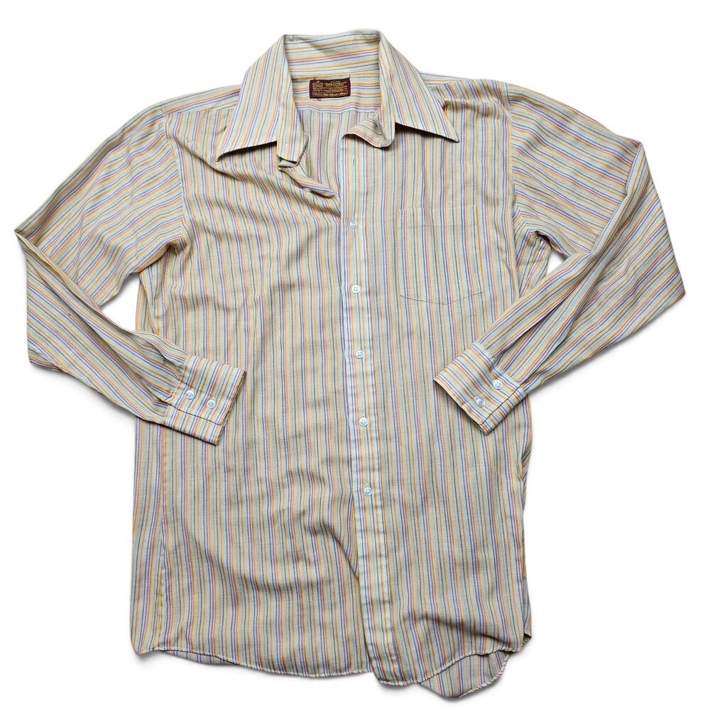 SEARS Kings Road Shop Shirt Mens L VTG 70s Perma Prest Daggar Collar Perma Prest